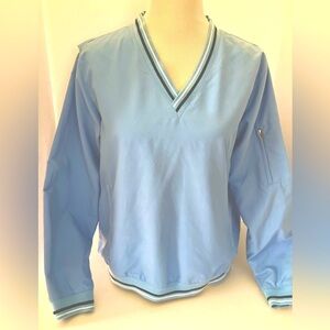 Lizgolf Women’s V Neck Pullover Windbreaker, Net Lined, Powder Blue, Medium.